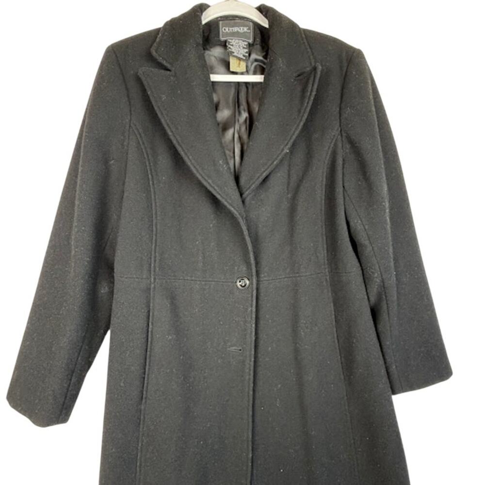 Vtg Outbrook Black Wool Blend Long Coat Womens Medium 8/10 Walker Overcoat Warm